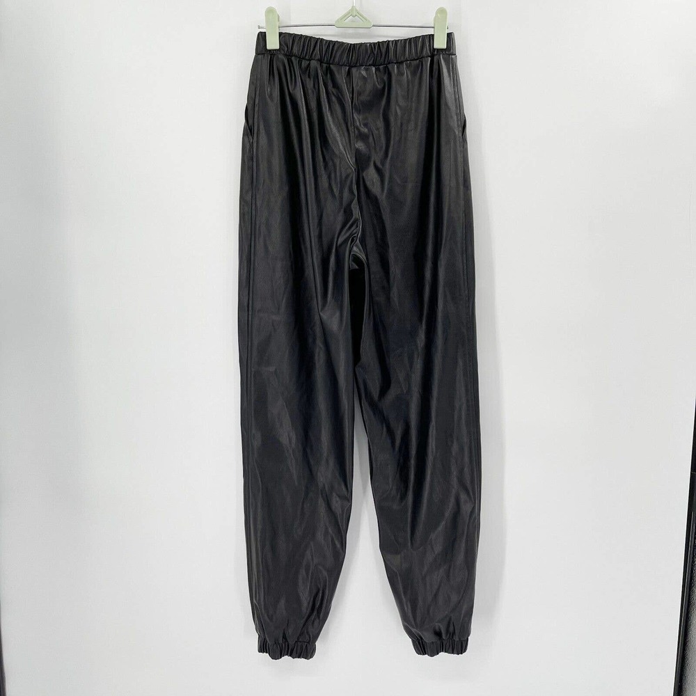 ASOS Faux Leather Jogger Pants Sz S‎ Black Elastic Waist Pockets Hi-Rise Pull On